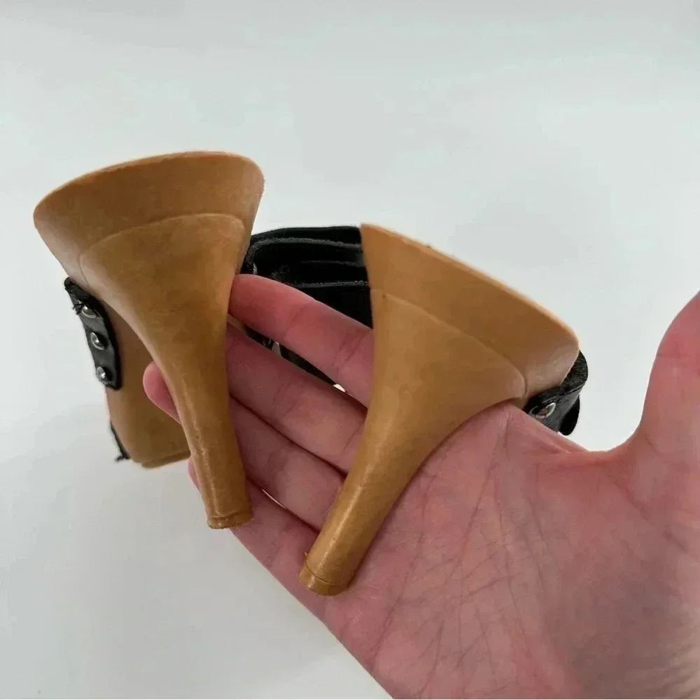 Nine West womens heels size 37 black leather faux wood vintage y2k